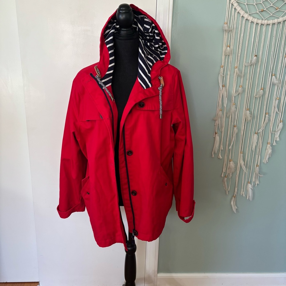 Joules Red Hooded Raincoat with Striped Lining